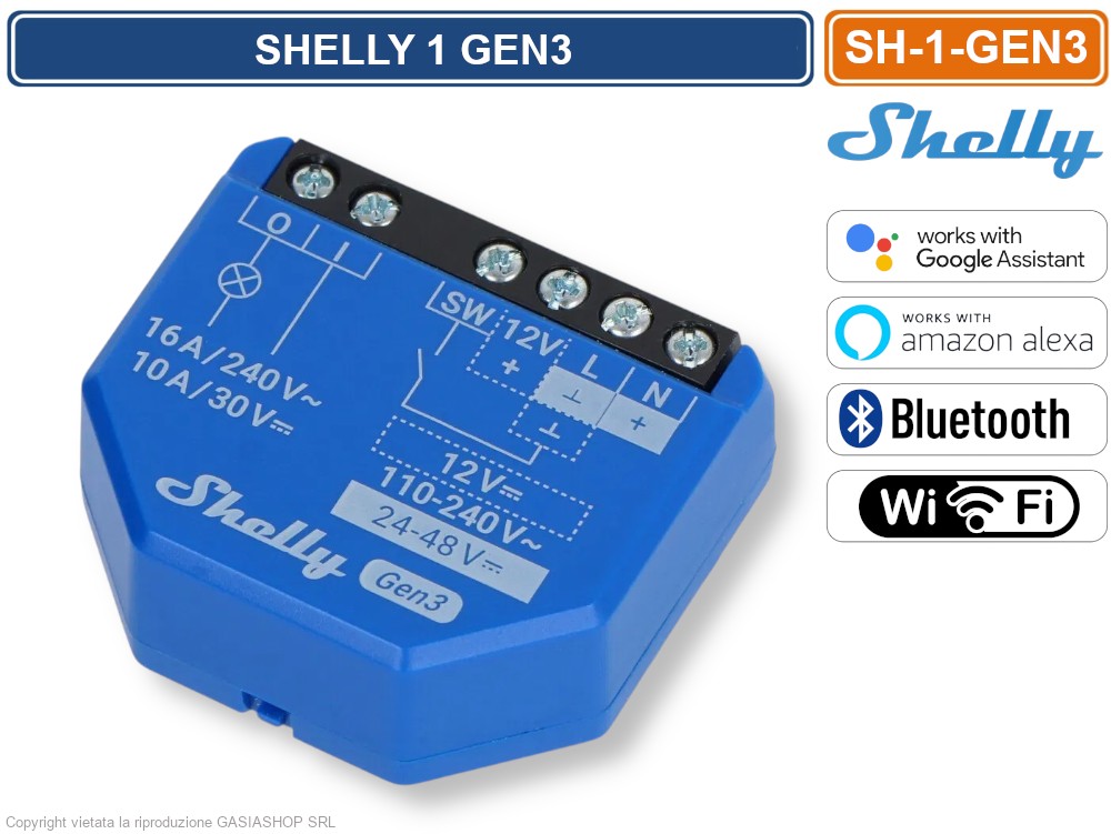 Shelly Plus 1PM, Interruttore a Relè Wi-Fi e Bluetooth con Misuratore Shelly Plus 1PM, Interruttore a Relè Wi-Fi e Bluetooth con Misuratore