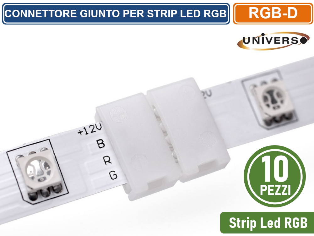 Connettori Rapidi A 4 Poli Per Strip LED RGB (larghezza 10 Mm) – Set Da 10 Con Clip