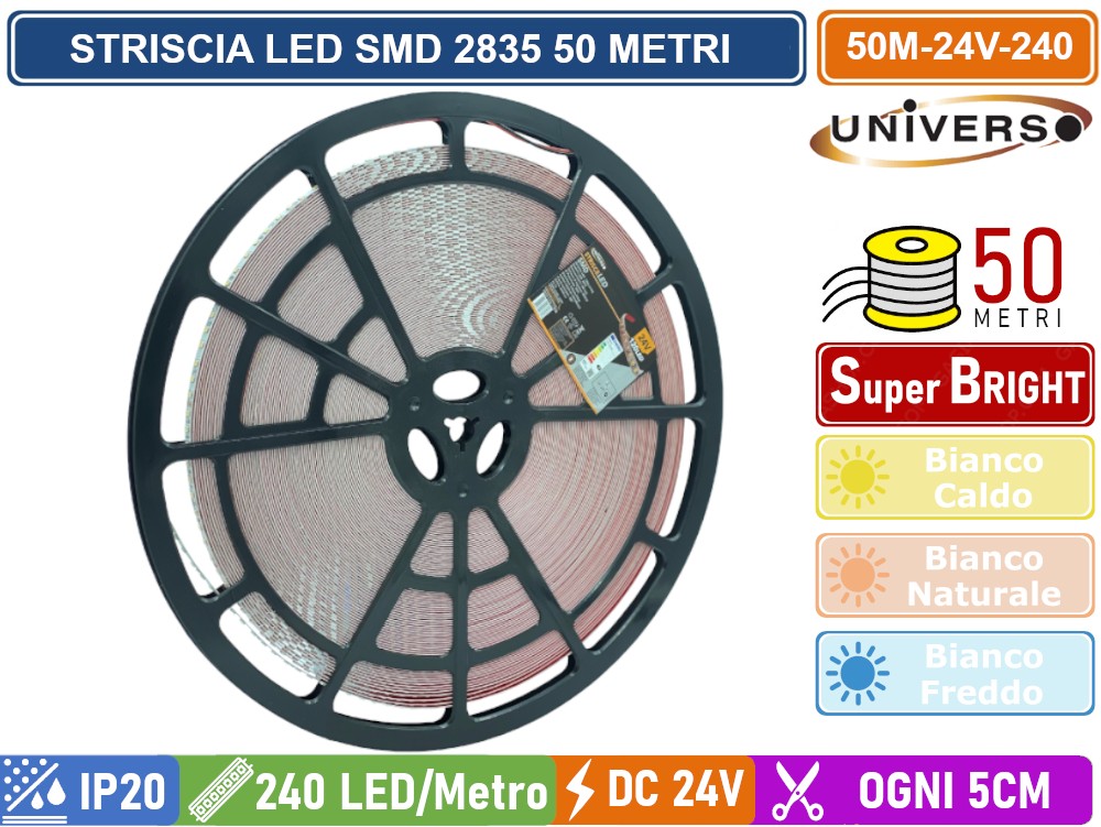 Striscia LED 50 Metri Alta Luminosità Bianco Freddo 220V IP65 Impermeabile Esterno Con 2 Alimentatori E Clip - 2