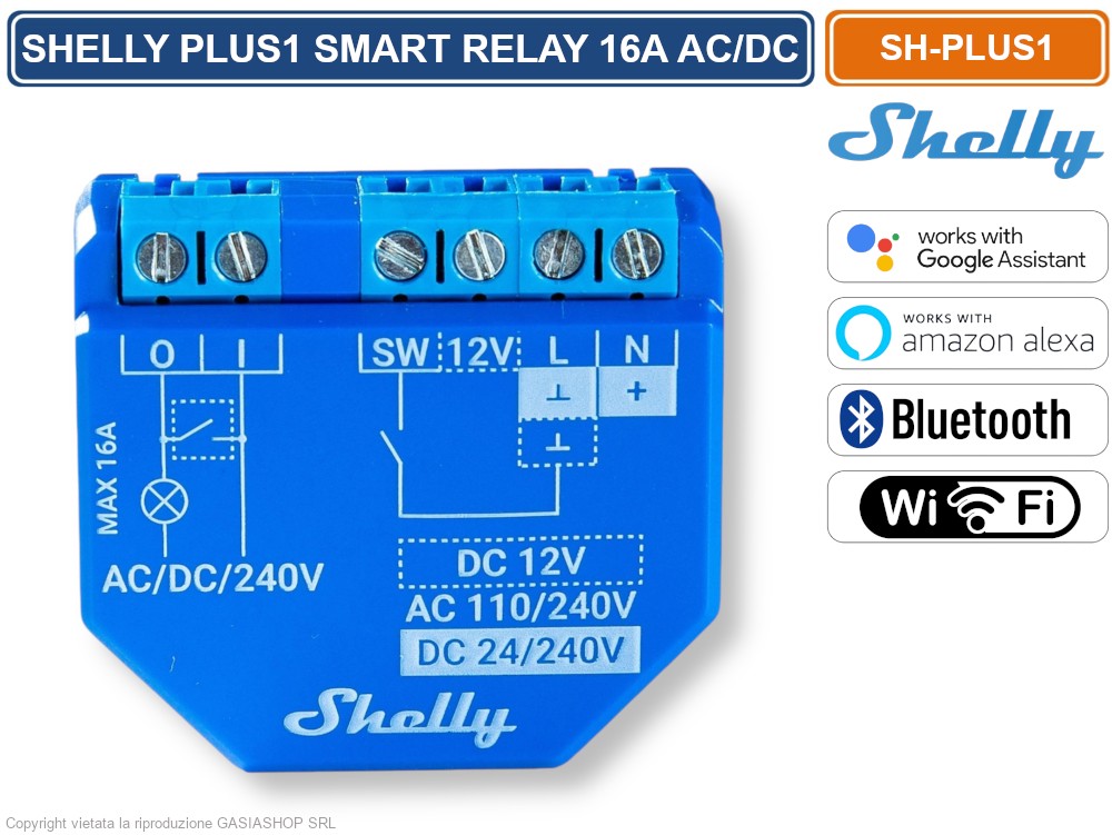 Shelly 1 PLUS Relè WiFi Con Supporto Diretto Macservice (telefono/WhatsApp), Per Automazione Casa, Alexa E Google Home