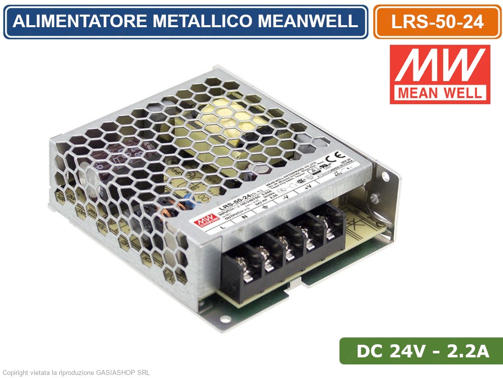 Alimentatore Switching Aiposen S-50-24 &ndash; 24V 2A 50W, Ingresso 110/220V, Montaggio A Parete, Taiwan