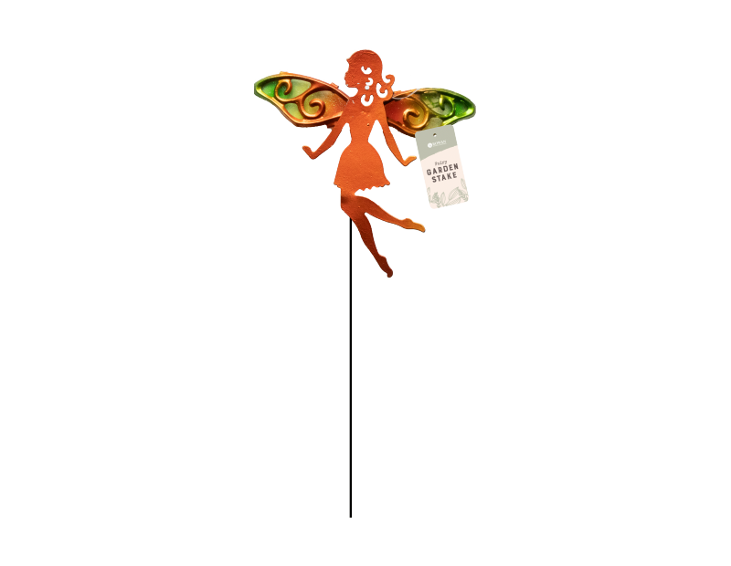 Metal Fairy On Stake With Glass Wings Metal Fairy On Stake With Glass Wings