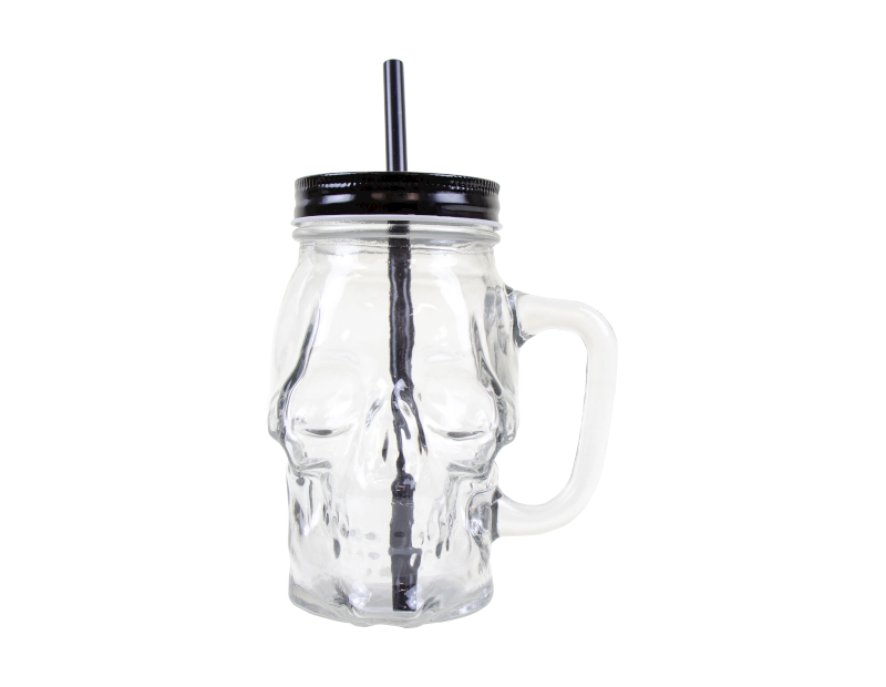 Halloween Skull Jar With Lid & Straw Halloween Skull Jar With Lid & Straw