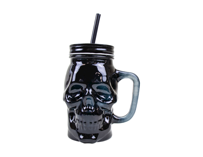 Halloween Skull Jar With Lid & Straw Halloween Skull Jar With Lid & Straw