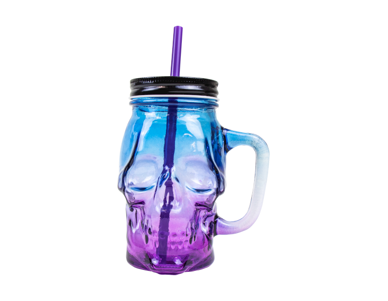 Halloween Skull Jar With Lid & Straw Halloween Skull Jar With Lid & Straw