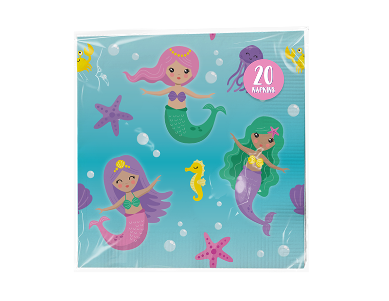Mermaid Paper Napkins 3 Ply - 20 Pack (With PDQ) Mermaid Paper Napkins 3 Ply - 20 Pack