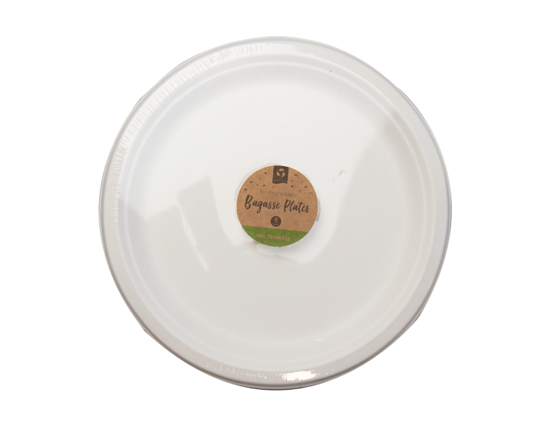 Biodegradable Bagasse Plates 26cm - 4 Pack (With PDQ) Biodegradable Bagasse Plates 26cm - 4 Pack (With PDQ)