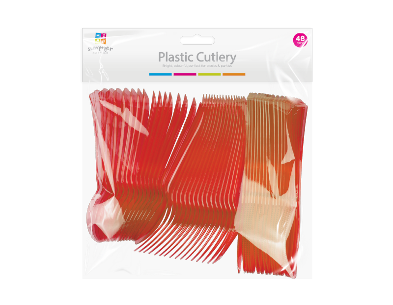 Coloured Plastic Cutlery - 48 Pack Coloured Plastic Cutlery