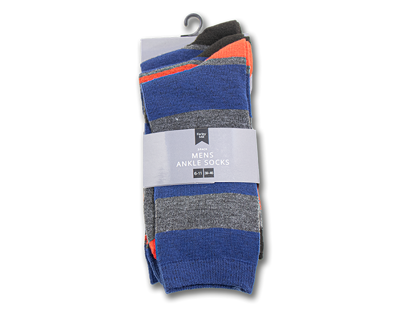 Mens Stripe Ankle Socks - 3 Pairs Mens Stripe Ankle Socks - 3 Pairs