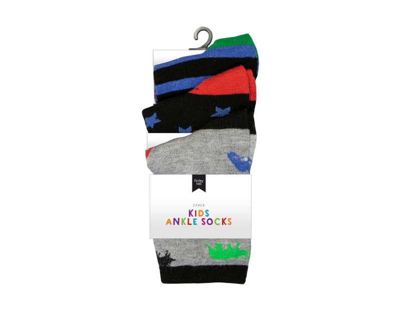 Boys Fashion Ankle Socks - 3 Pairs Boys Fashion Ankle Socks - 3 Pairs