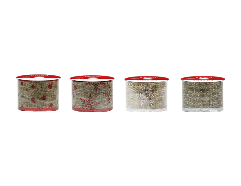 Christmas Glitter Hessian Ribbon 5cm x 2.75m (With PDQ) Christmas Glitter Hessian Ribbon