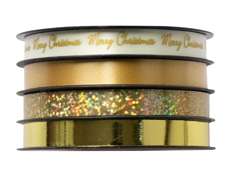 Metallic Christmas Ribbon 1cm x 5m - 4 Pack (With PDQ) Metallic Christmas Ribbon 1cm x 5m - 4 Pack (With PDQ)