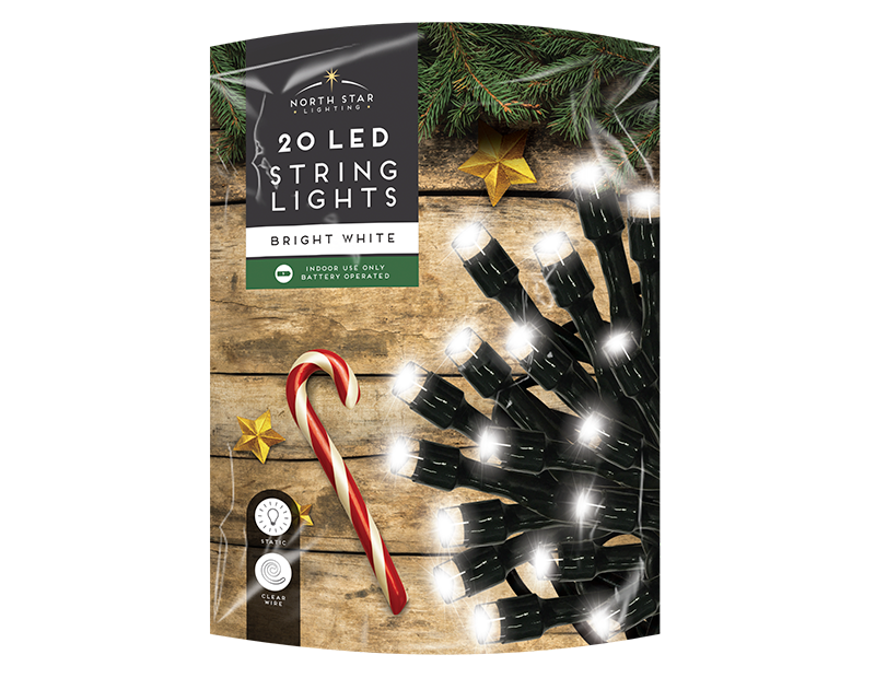 White LED Christmas String Lights - 20 LEDs (With PDQ) White LED Christmas String Lights - 20 LEDs (With PDQ)