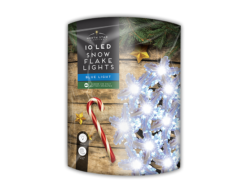 Blue LED Christmas Snowflake String Lights - 10 LEDs (With PDQ) Blue LED Christmas Snowflake String Lights - 10 LEDs (With PDQ)