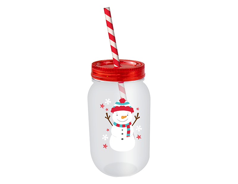 Christmas Mason Drinking Jar & Straw 500ml Christmas Mason Drinking Jar & Straw 500ml