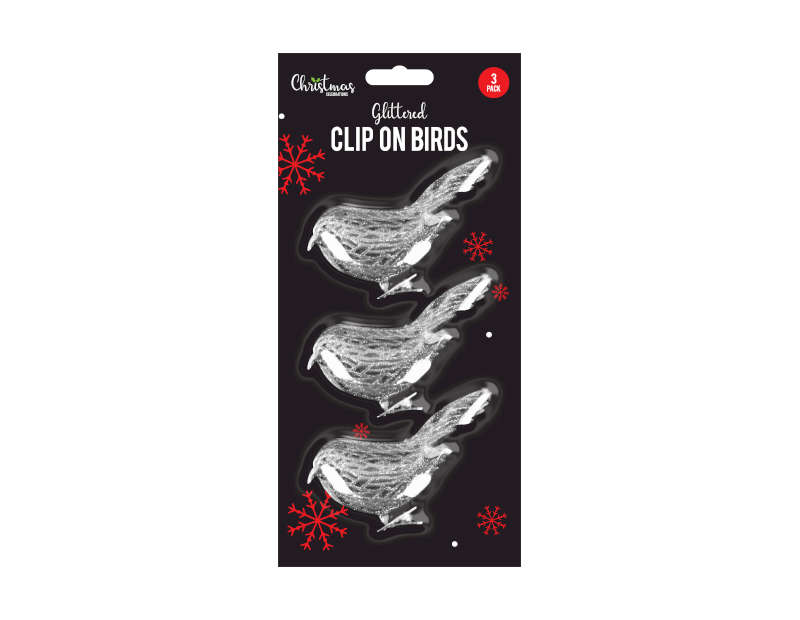 Christmas Glittered Clip On Birds - 3 Pack Christmas Glittered Clip On Birds - 3 Pack