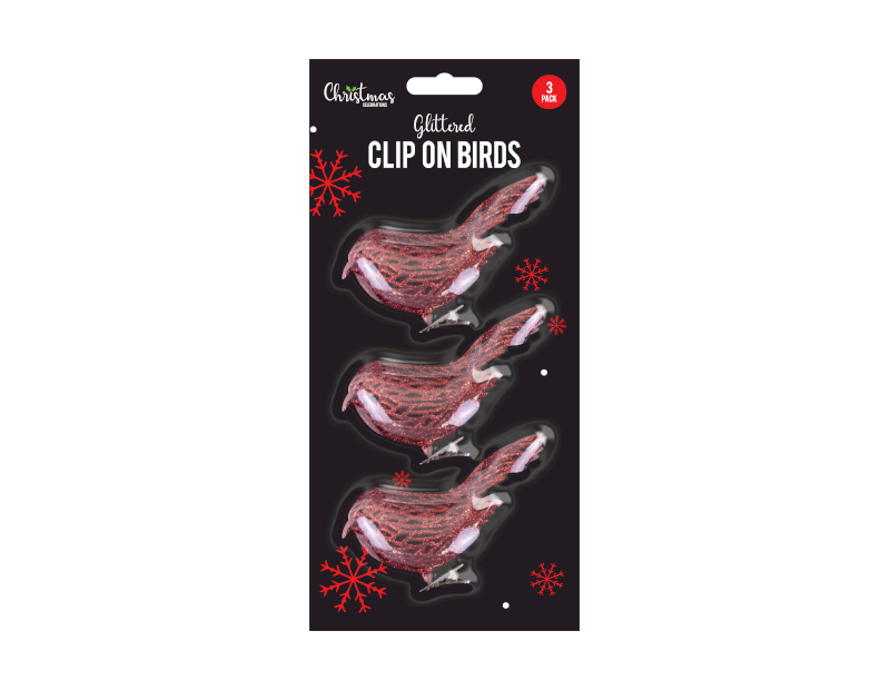 Christmas Glittered Clip On Birds - 3 Pack Christmas Glittered Clip On Birds - 3 Pack