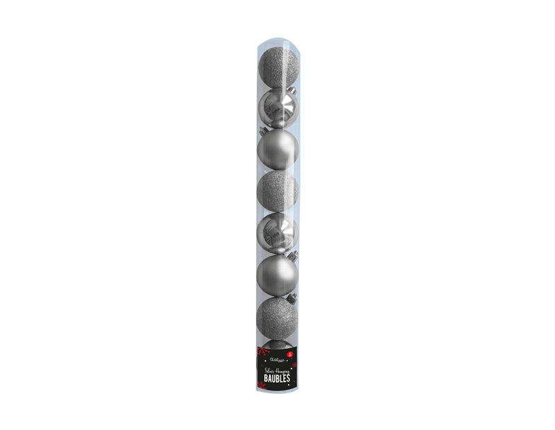 Silver Baubles 5cm - 8 Pack (With PDQ) Silver Baubles 5cm - 8 Pack (With PDQ)
