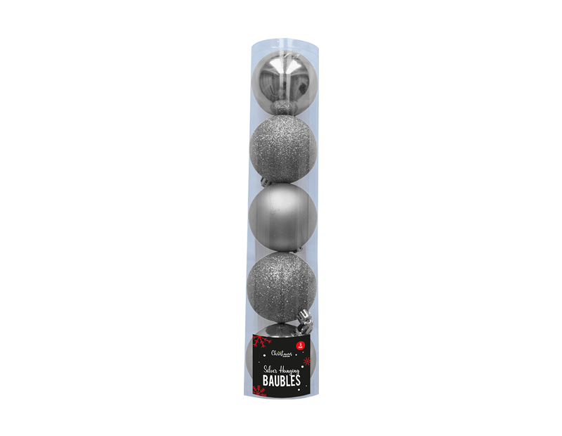 Silver Baubles 6cm - 5 Pack (With PDQ) Silver Baubles 6cm - 5 Pack (With PDQ)