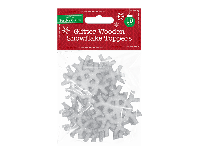 Glitter Wooden Snowflake Toppers 15 Pack Glitter Wooden Snowflake Toppers 15 Pack