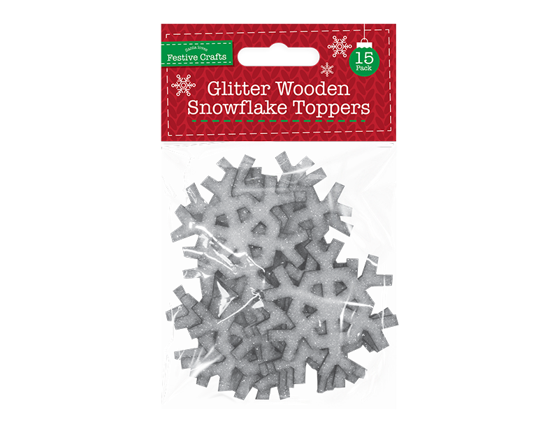 Glitter Wooden Snowflake Toppers 15 Pack Glitter Wooden Snowflake Toppers 15 Pack