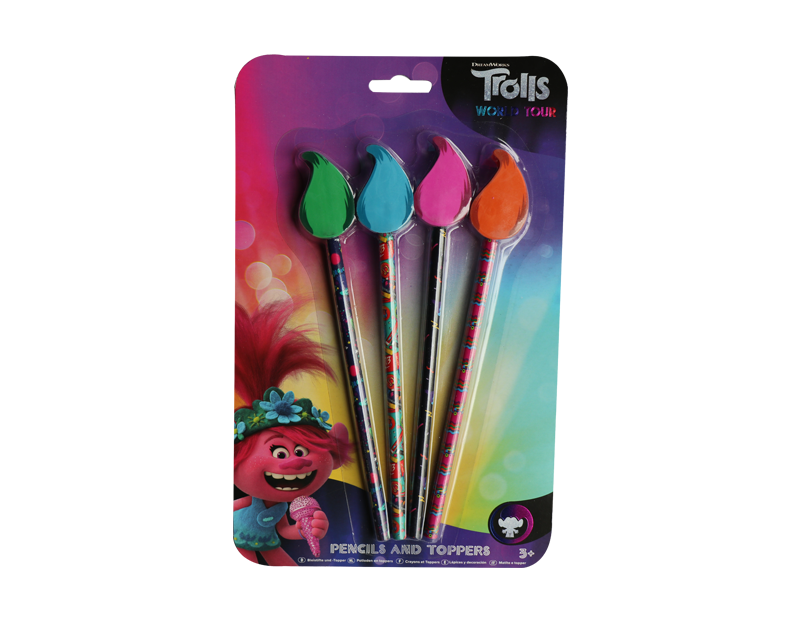 Trolls Pencils With Topper - 4 Pack