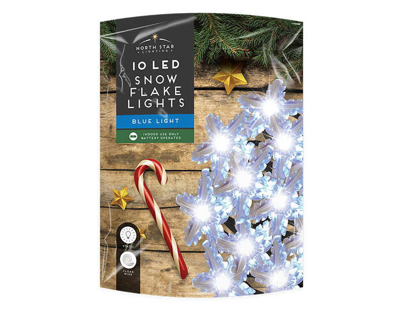Blue LED Christmas Snowflake String Lights - 10 LEDs (With PDQ) Blue LED Christmas Snowflake String Lights - 10 LEDs (With PDQ)