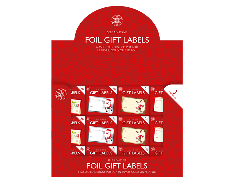 Christmas Foil Gift Labels - 100 Pack (With PDQ) Christmas Foil Gift Labels - 100 Pack (With PDQ)