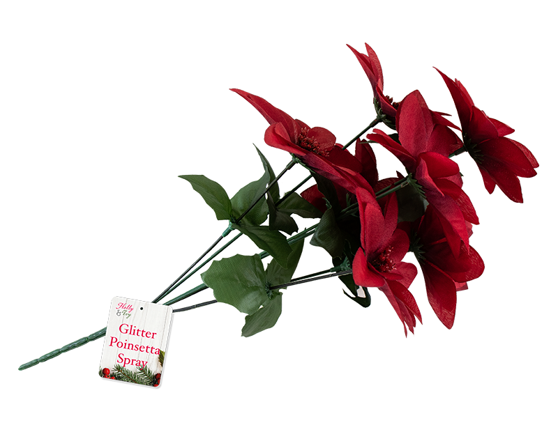 Christmas Glittered Poinsettia Spray