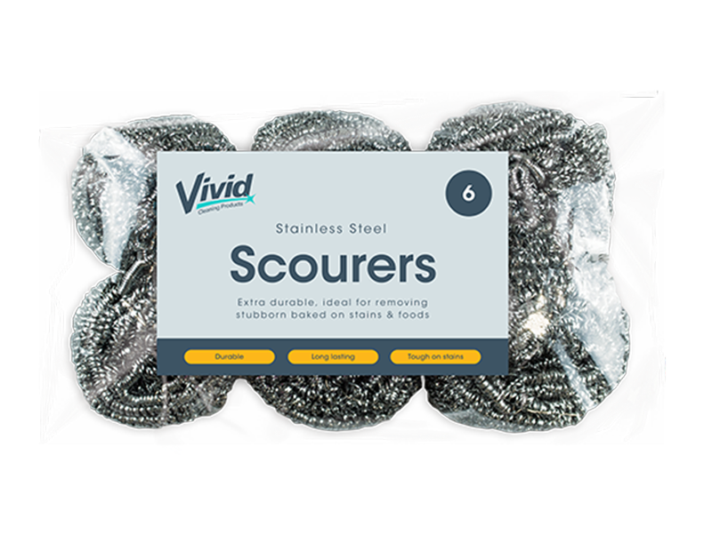 Stainless Steel Scourers - 6 Pack (With PDQ) Stainless Steel Scourers - 6 Pack
