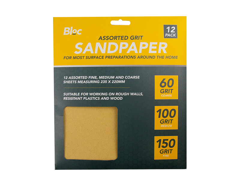 Assorted Grit Sandpaper - 12 Sheets Assorted Grit Sandpaper - 12 Sheets