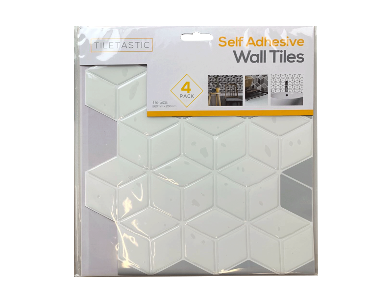 White Hexagon Self Adhesive Mosaic Wall Tile - 4 Pack