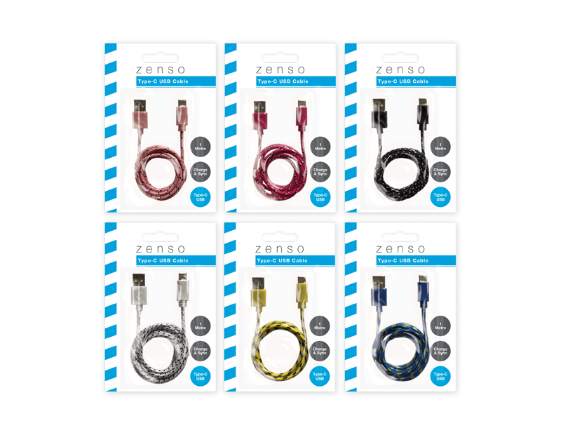 Coloured Braided USB Cable Type C 1m Coloured Braided USB Cable Type C 1m