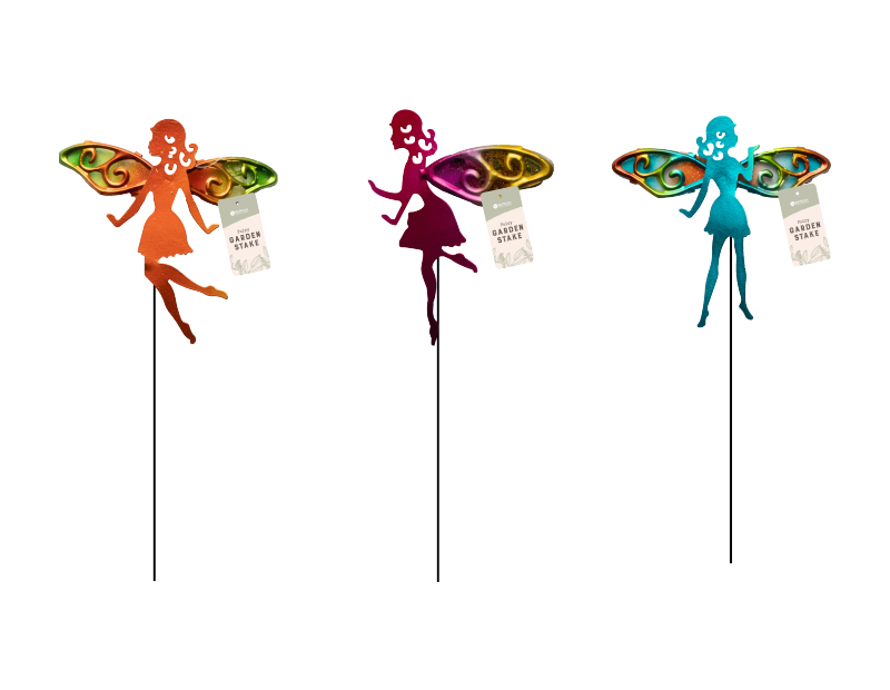 Metal Fairy On Stake With Glass Wings Metal Fairy On Stake With Glass Wings