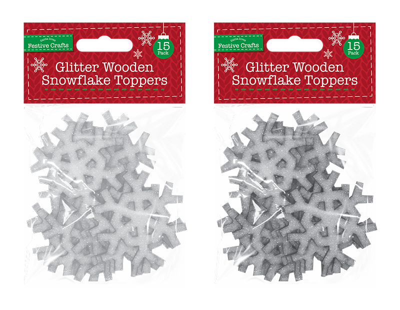 Glitter Wooden Snowflake Toppers 15 Pack Glitter Wooden Snowflake Toppers 15 Pack