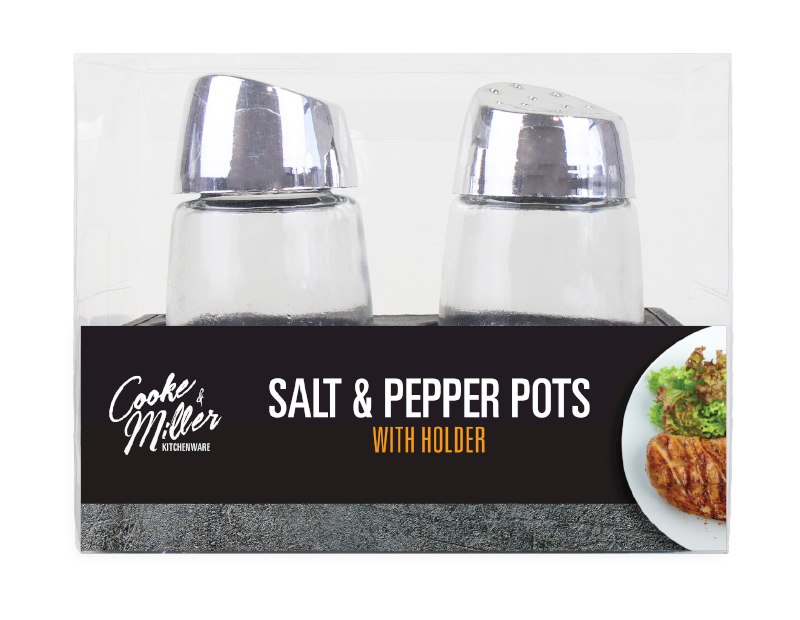 Salt & Pepper Pots With Holder
