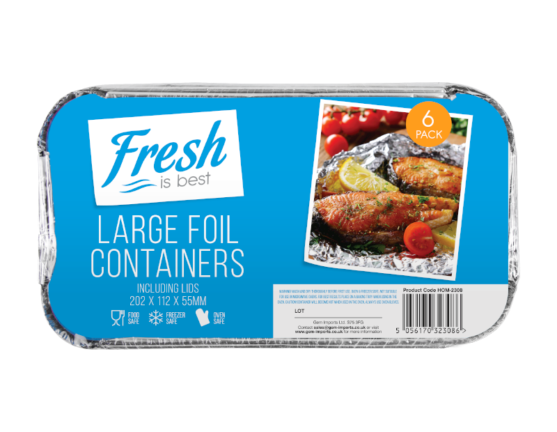Large Foil Containers & Lids - 6 Pack Large Foil Containers & Lids - 6 Pack