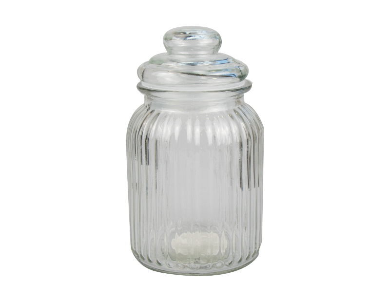 Ribbed Glass Jar with Lid 1000ml