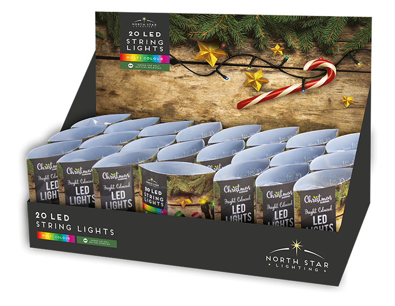 Multi Coloured LED Christmas String Lights - 20 LEDs (With PDQ) Multi Coloured LED Christmas String Lights - 20 LEDs (With PDQ)