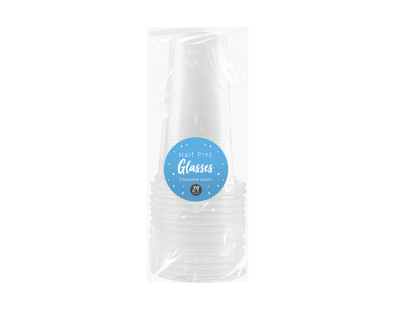 Disposable Plastic Half Pint Glasses - 24 Pack