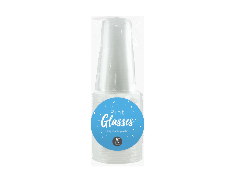 Disposable Plastic Pint Glasses - 15 Pack