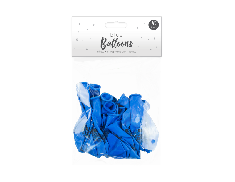 Blue Happy Birthday Balloons - 15 Pack