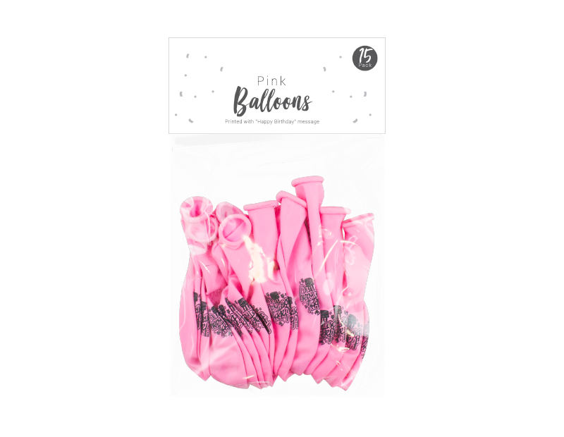 Pink Happy Birthday Balloons - 15 Pack