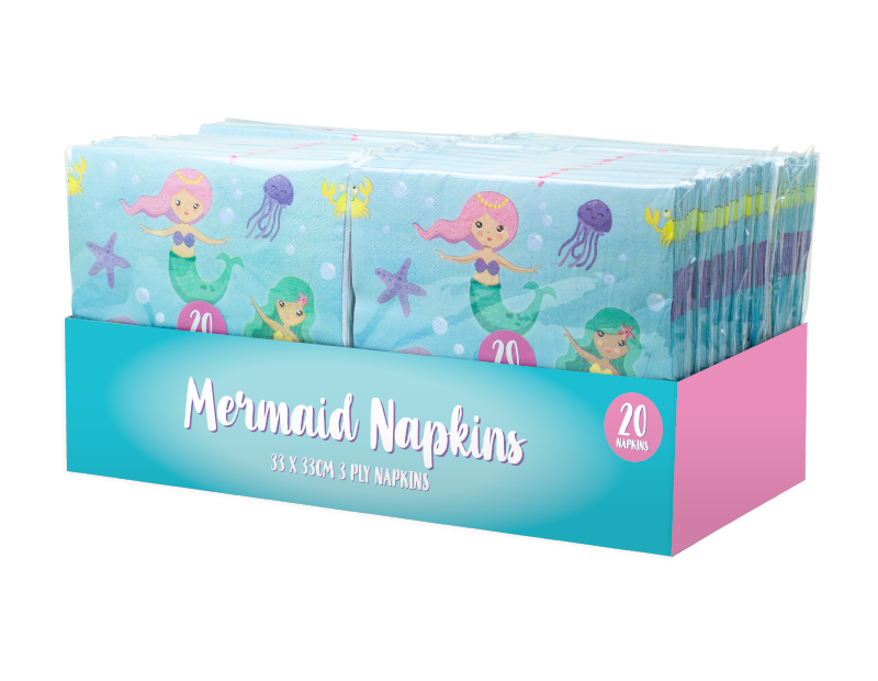 Mermaid Paper Napkins 3 Ply - 20 Pack (With PDQ) Mermaid Paper Napkins 3 Ply - 20 Pack