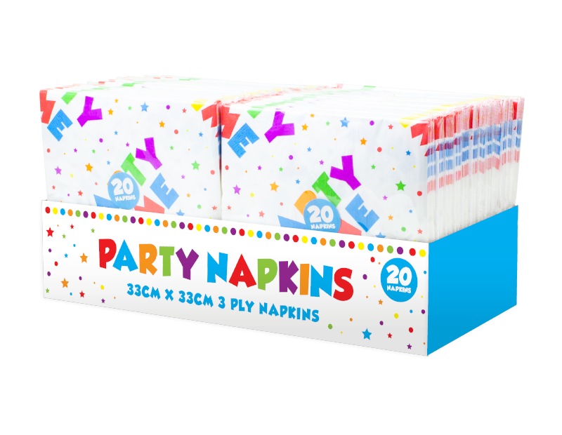 Party Paper Napkins 3 Ply - 20 Pack (With PDQ) Party Paper Napkins 3 Ply - 20 Pack