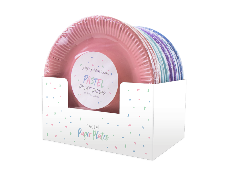 Pastel Disposable Paper Plates 23cm - 15 Pack (With PDQ) Pastel Disposable Paper Plates 23cm