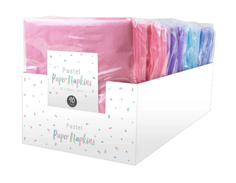 Pastel Disposable Paper Napkins 2 Ply - 40 Pack (With PDQ) Pastel Disposable Paper Napkins