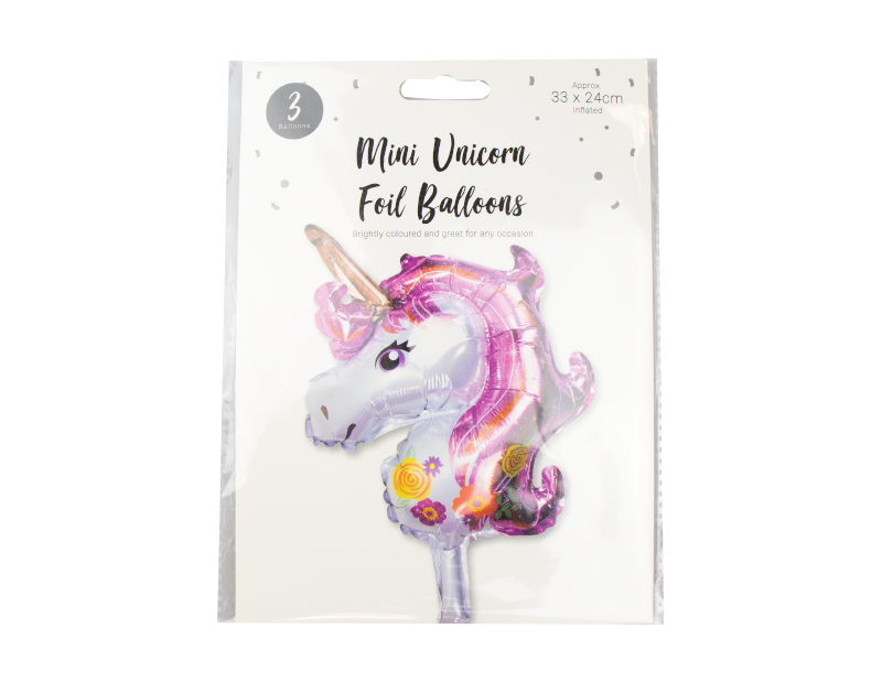 Mini Unicorn Foil Balloons - 3 Pack