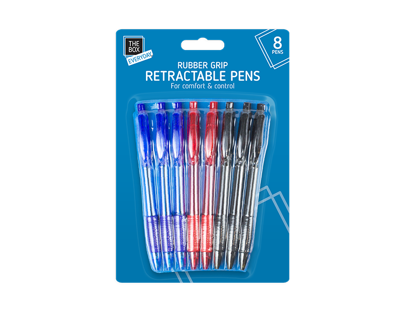 Retractable Rubber Grip Pens - 8 Pack Retractable Rubber Grip Pens - 8 Pack
