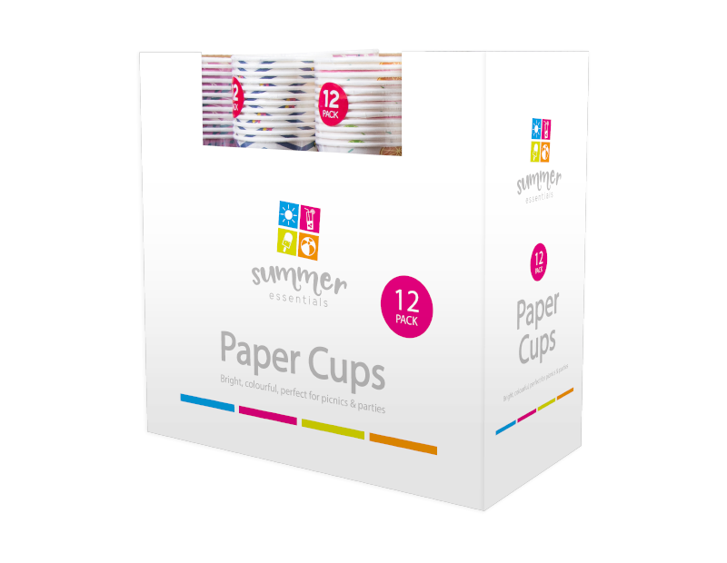 Summer Paper Cups - 12 Pack (With PDQ) Summer Paper Cups